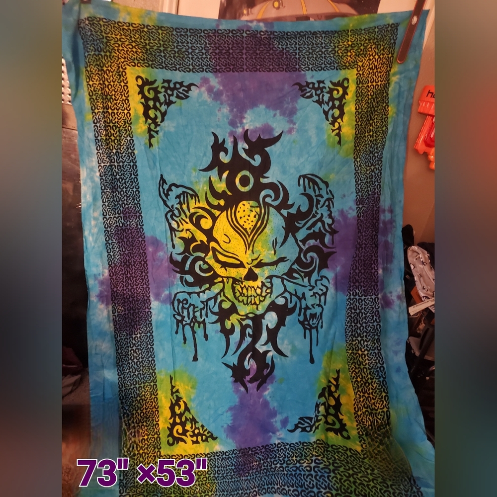 Vibrant Tie-Dye Skull Tapestry